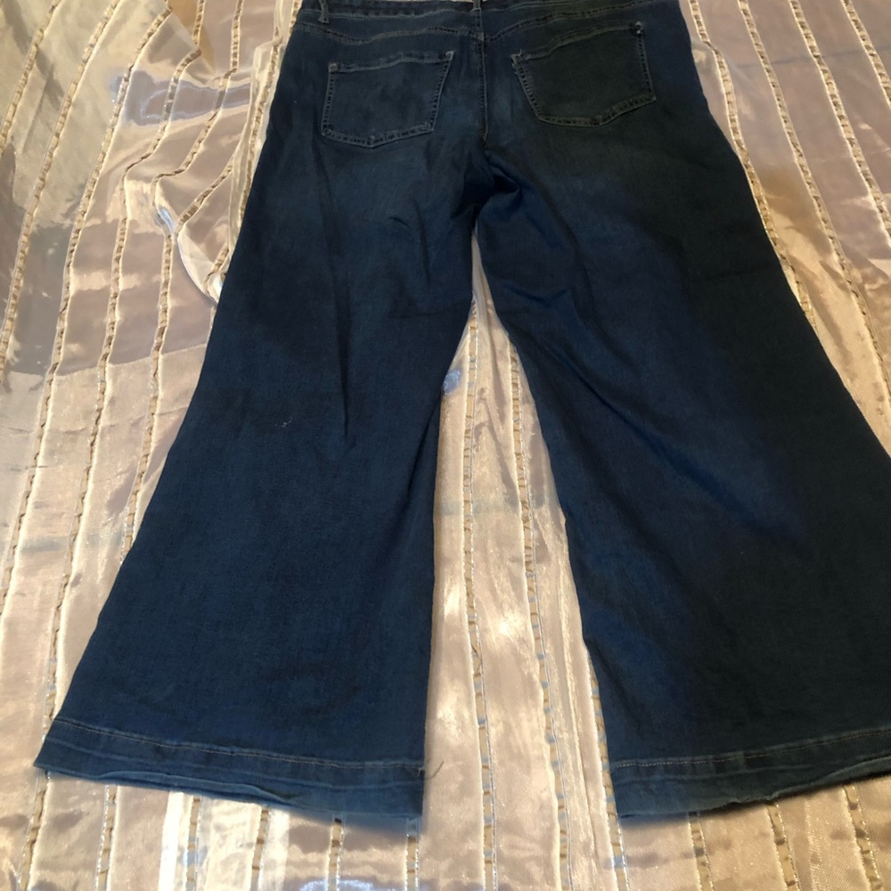 Dark Indigo Blue Wide-Leg High Rise Woman Designer Jeans Size 16